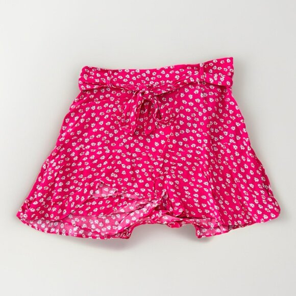 ZARA WOMENS FLORAL Skort SIZE Large NWT Pink White Tie Waist Zipper Closure - Picture 1 of 6